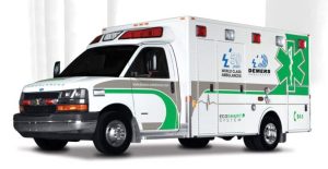 White Demers ambulance cut-out against a studio background